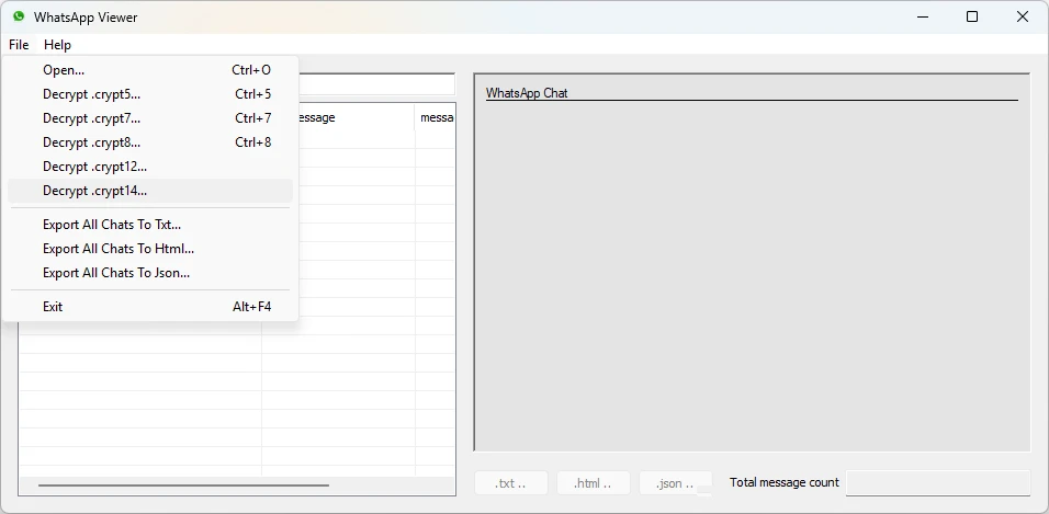 Whatsapp Viewer: decrypt messages screenshot