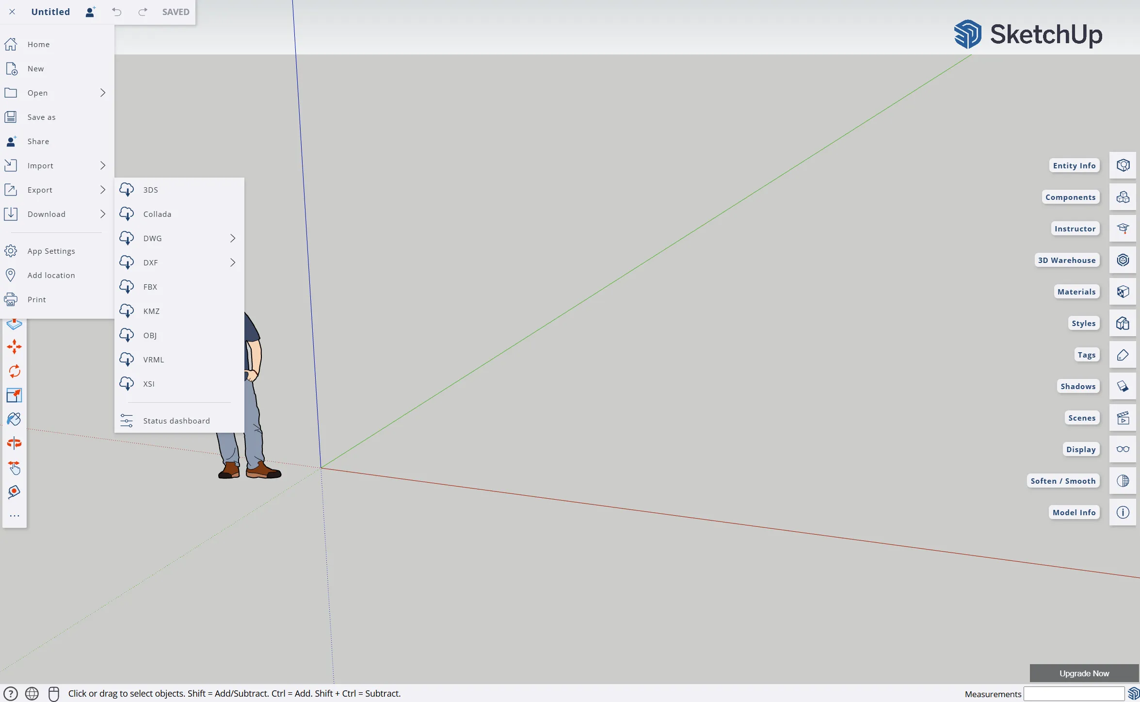 Screenshot contoh Sketchup, format file ekspor