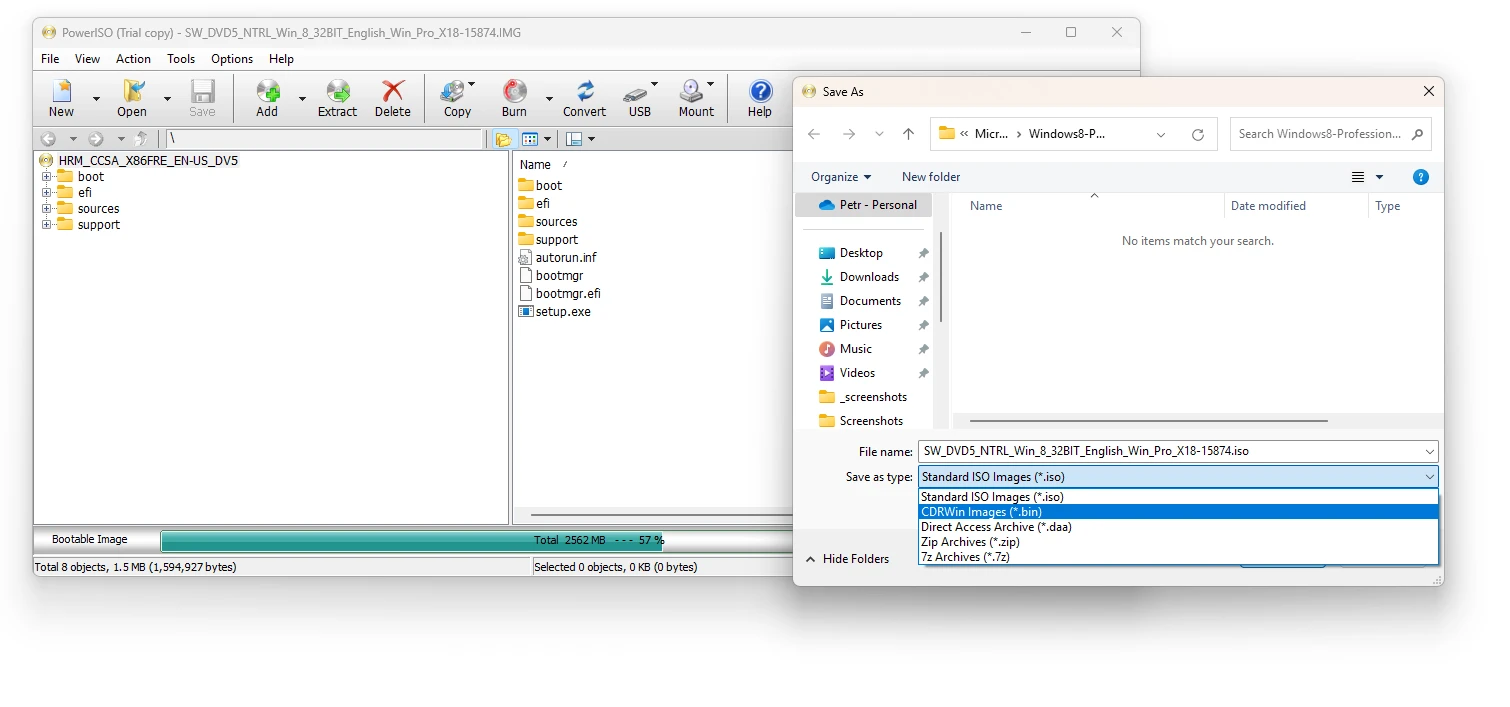PowerISO - Save As dialog